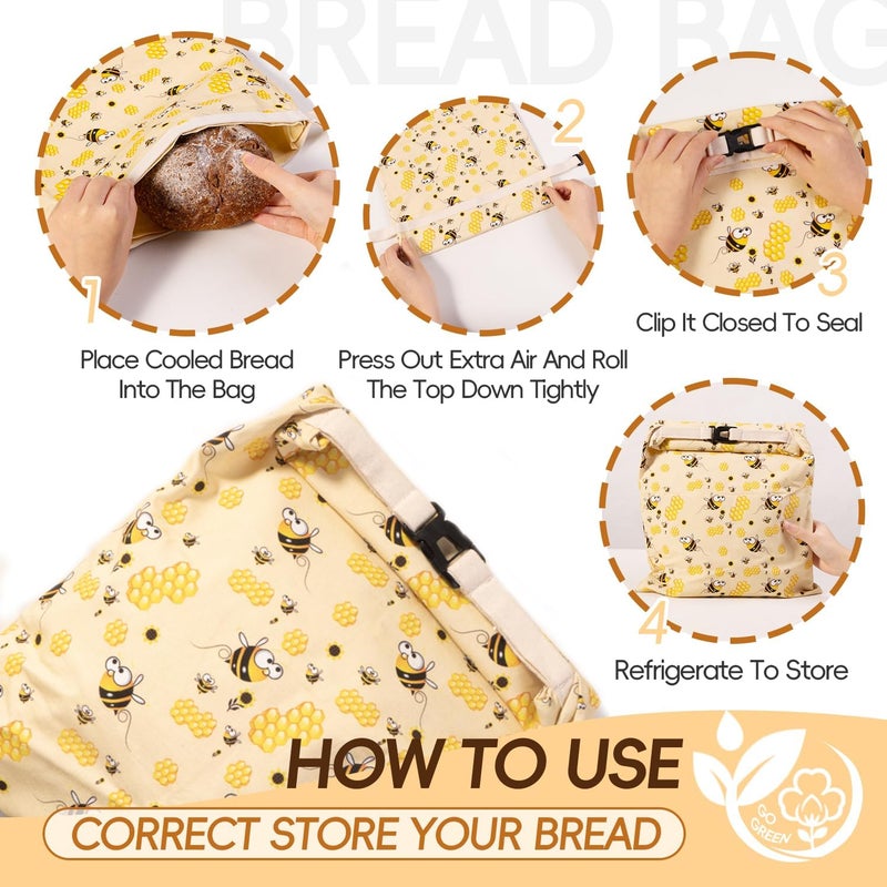 Zackoo Beeswax Bread Bags for Homemade Bread (2 Pack), Sourdough Bread Bag with Removable Beeswax Lining for Keeping Fresh, Reusable Food Storage Bag - Image 5